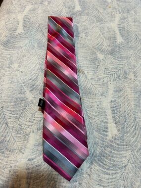Van Heusen Pink and Gray Striped Silk Tie